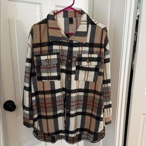 SHEIN Plaid Button-Up Shirt - Black, White, Brown